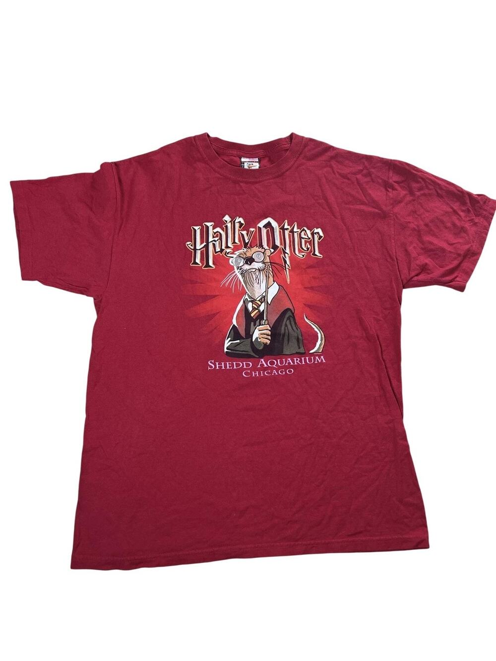 THE DUCK CO Shirt Mens L Red Harry Otter Shedd Aquarium Chicago Graphic T-Shirt